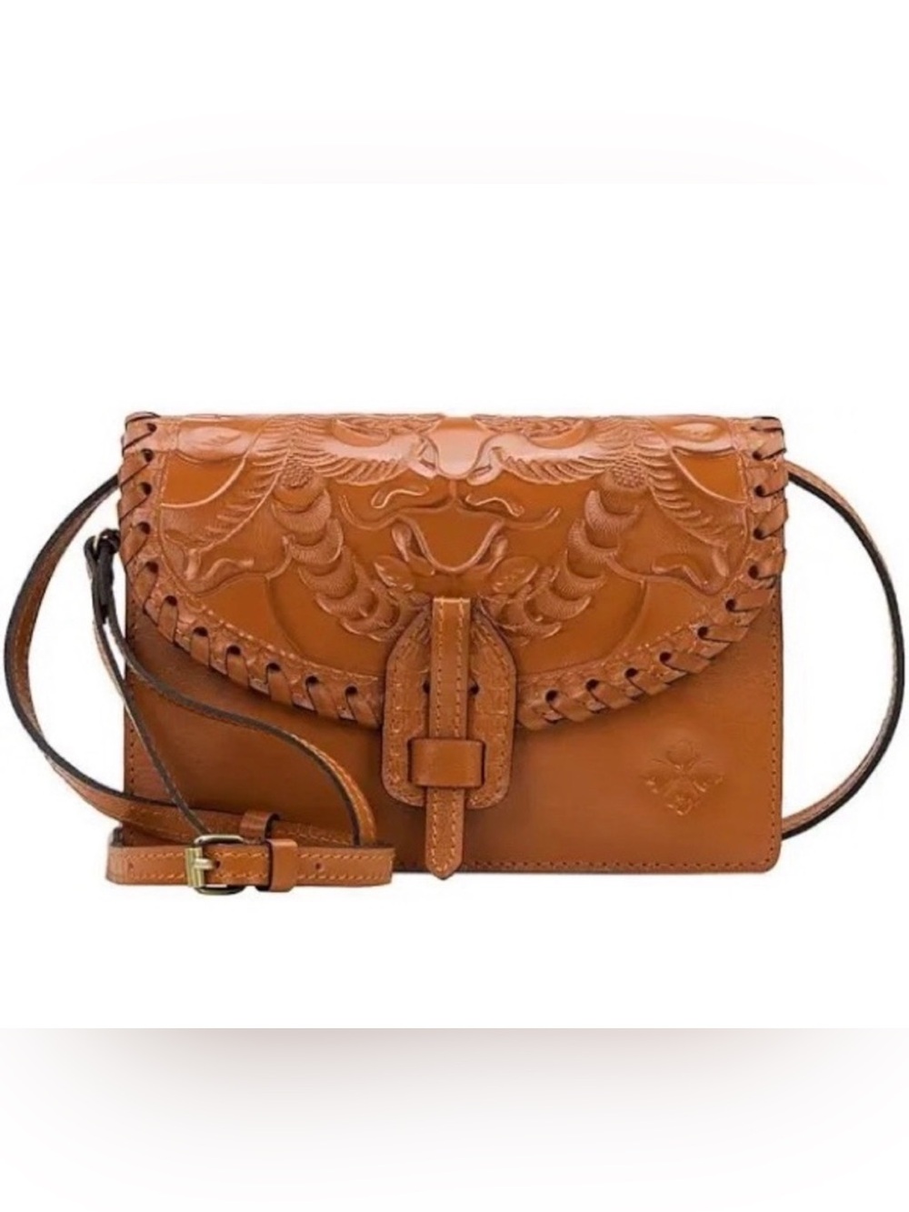 Patricia Nash Lanza tooled leather crossbody bag purse-burnished cognac finish